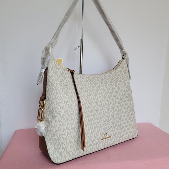 MICHAEL KORS Laney Hobo Signature Logo Shoulder Bag- Vanilla/Acorn Color⭐ - Picture 2 of 16